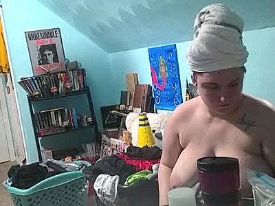 Nasty fat pig spied on after shower