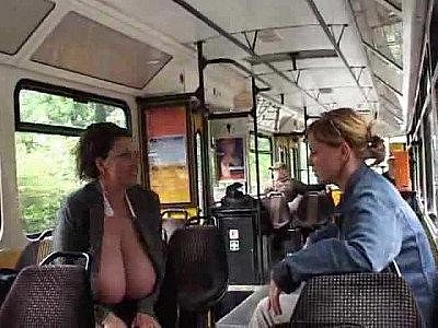 Huge tit chick milking on the bus