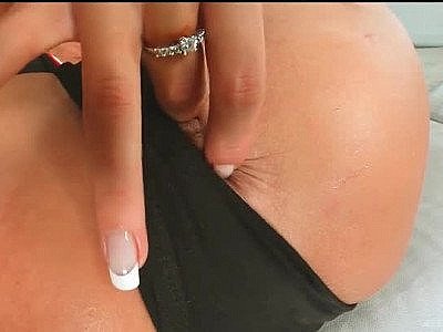  Blonde hottie in latex boots fingers her ass