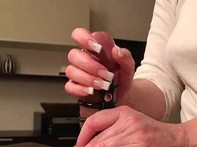 Cock harness handjob is teasing and slow