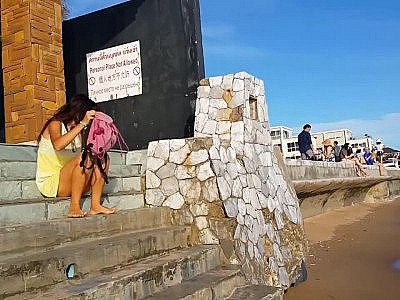 Pussy Flash at Beach Bar Micro Mini Bikini at Public Bar Party