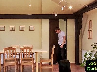 Femdom CFNM Babes Fuck 3some Sissy with Strapon Toy