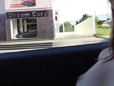 Girlfriend naked in the car flashing other drivers